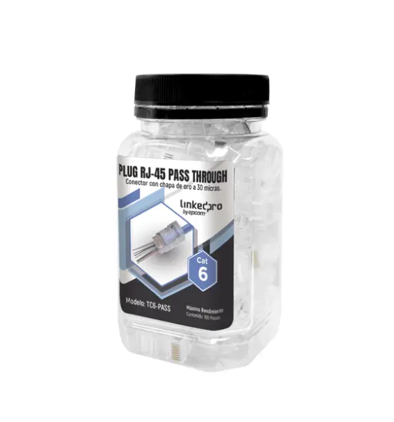 Bote con 100 Plugs Pass through RJ45 Cat6 sin blindaje, chapado de oro a 30 micras para durabilidad extrema